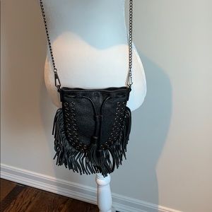 Rebecca Minkoff black leather fringe crossbody